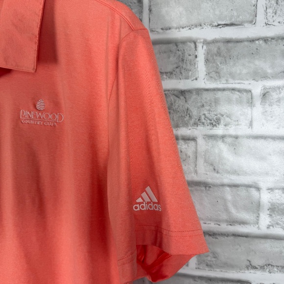 Adidas Golf x Pinewood CC Salmon Pink Performance Golf Polo Mens LARGE Stretch - Picture 3 of 8